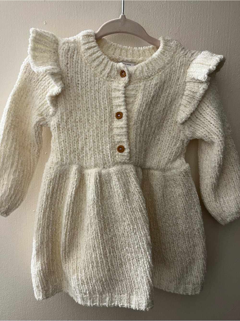 Nordstrom Cream Knit Ruffle-Shoulder Button Dress